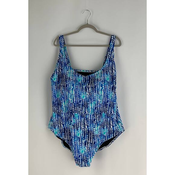 Swimsuits For All One Piece Bathing Suit Women Size 32 Blue White Polk Dot Plus - Picture 1 of 9